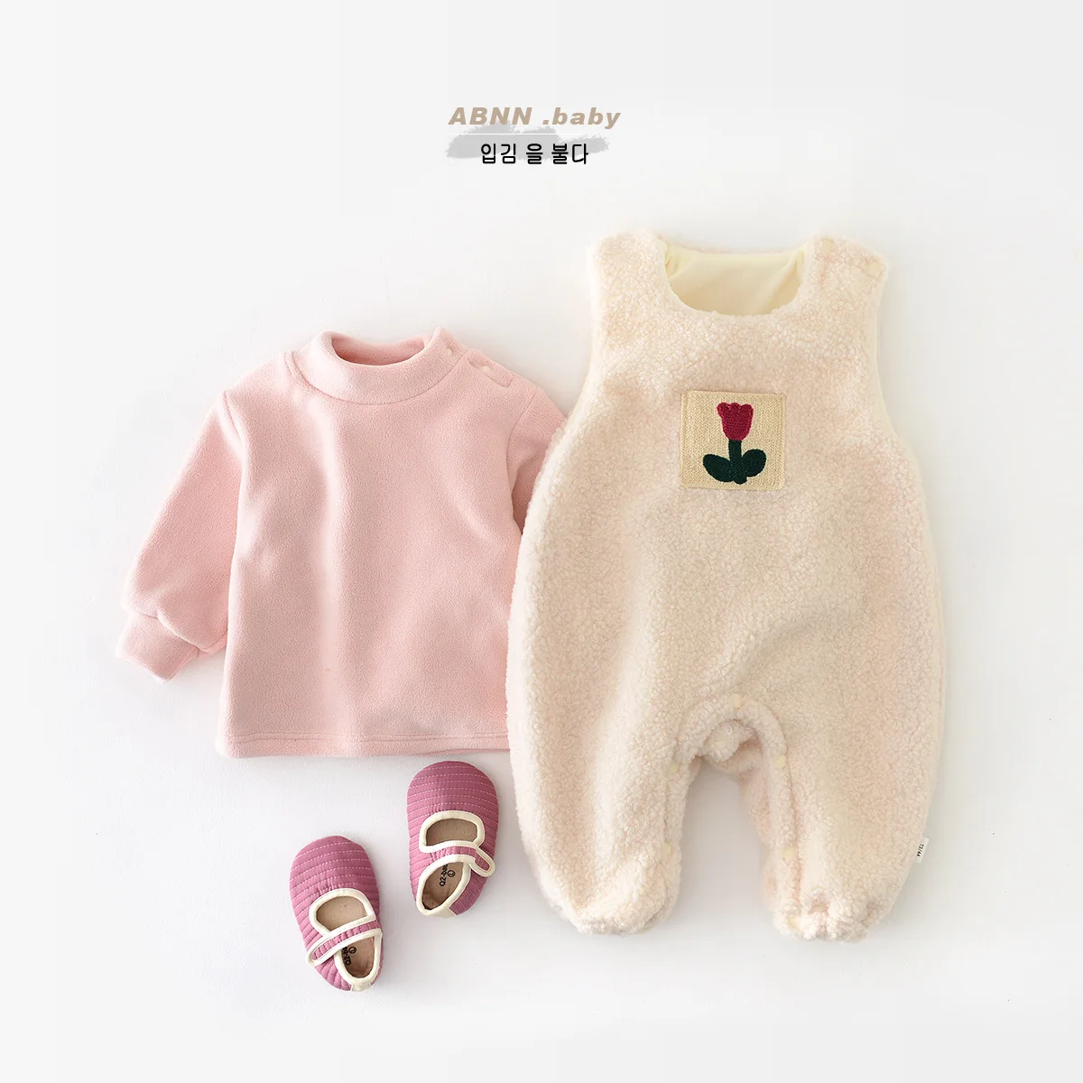 Autumn Winter 2023 Korean Baby Girls 2PCS Clothes Set Fleece Bottoming Tops Plus Velvet Thick Hairy Sleeveless Warm Romper Suit