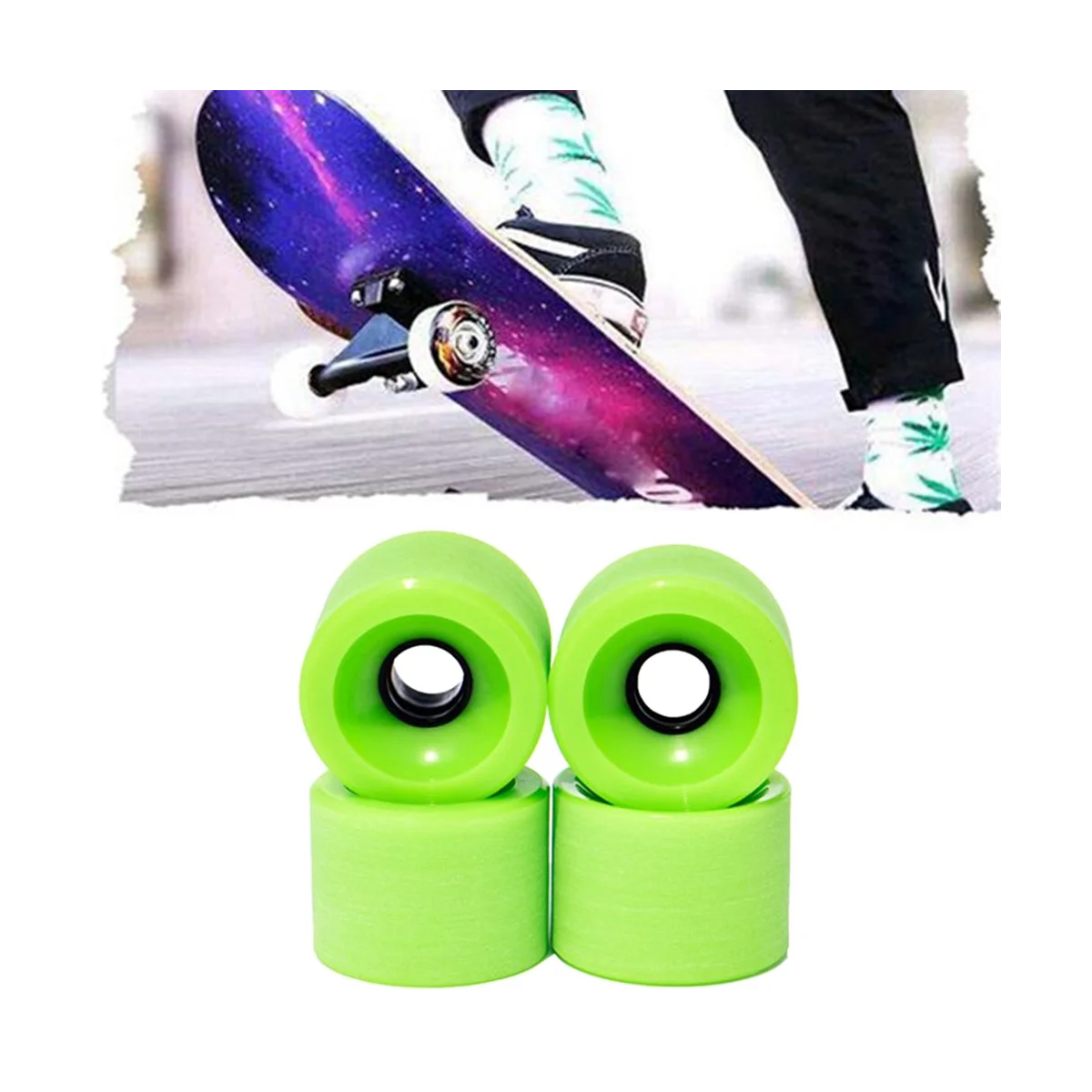 4Pcs 70x51mm Surf Skateboard Wheels Longboard Low Noise Wear-Resisting Road Field Skating with Tool and Gaskets(Green)