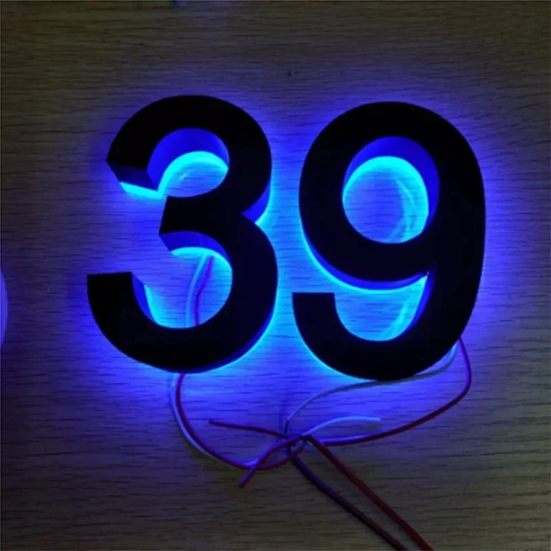Custom LED House Number Light Outdoor 3D Stainless Steel Lighted Letter Signs Alphabet Address Plaque Home Door Plate Waterproof