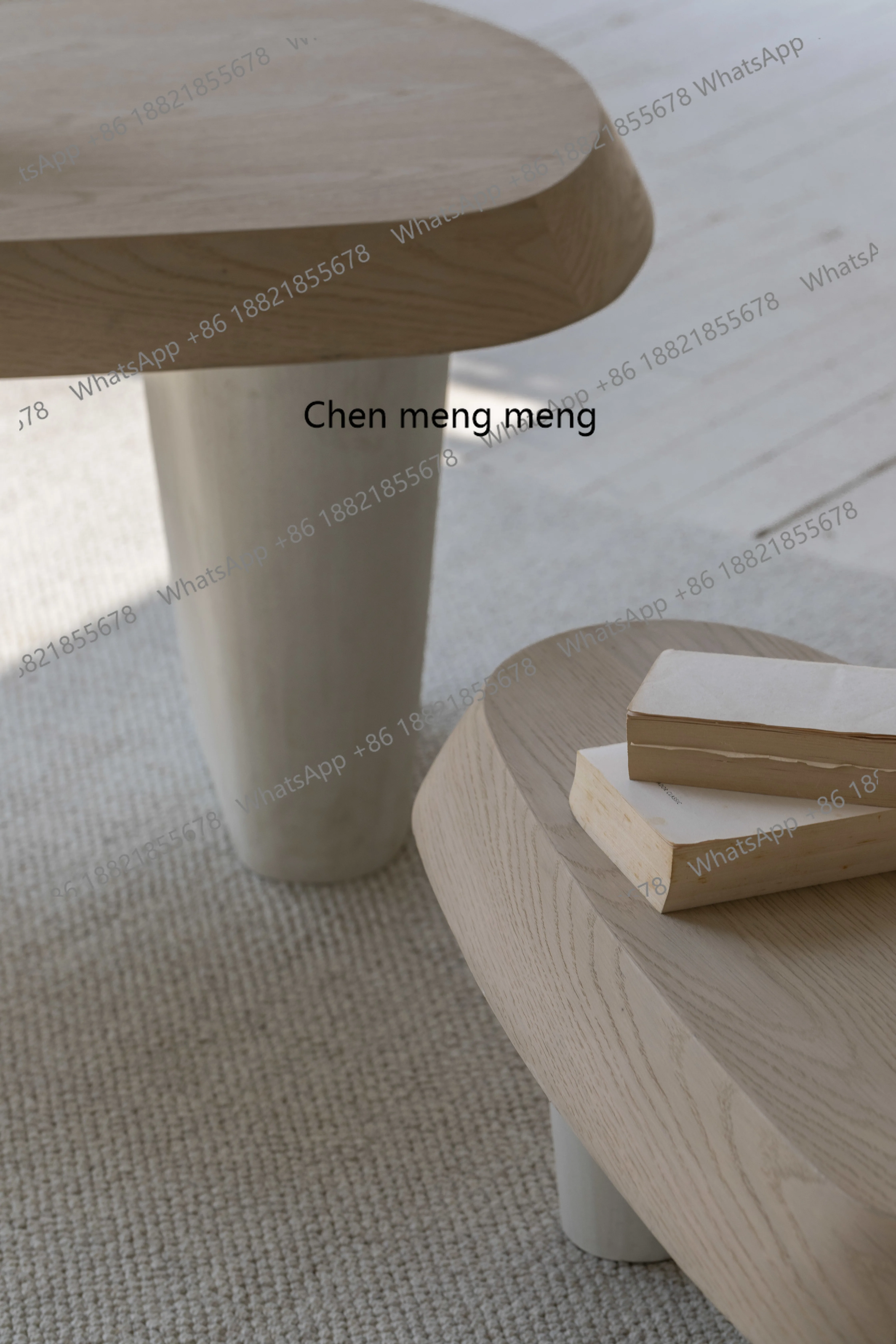Japandi Contemporary Style Organic Home Furniture Modern Nordic Oak Concrete Wood Coffee Table Set