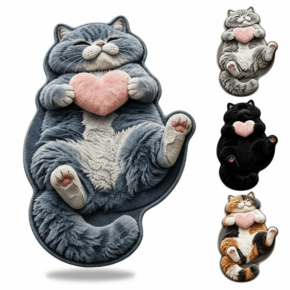Special-shaped Cat Floor Mat Absorbent Non Slip Backing Cat Shaped Carpet Cat Pattern Soft Surface Cat Shaped Rug Entryway Use