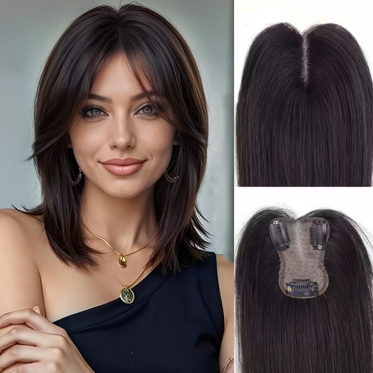 

Топпер из натуральных черных человеческих волос для женщин. Универсальный стильный парик. Легко носить добавить объем и покрытие волос.