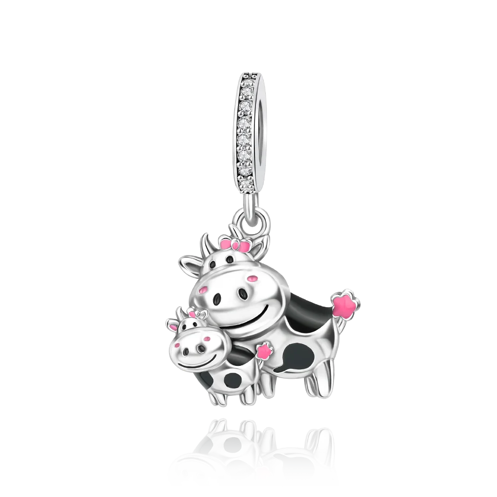 Unique 925 Sterling Silver Cute Mother And Child Cow Charm Fit DlY Bracelet Necklaces children's school cute jewelry accessories