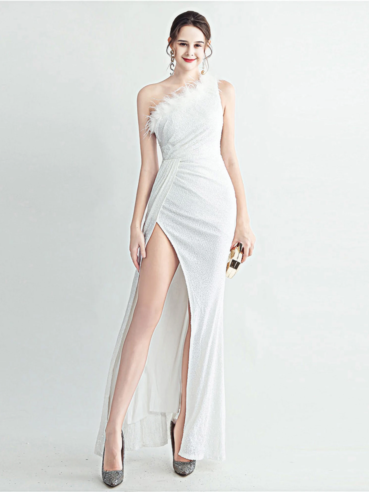 

Сексуальное облегающее вечернее платье с открытыми плечами, средней талией, силуэтом «рыбий хвост», длинное, из эластичной ткани (смесь хлопка и полиэстера) для вечеринок.