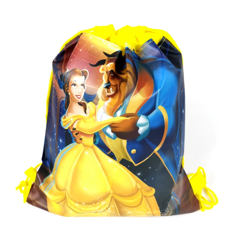 

10pcs/lot Beauty and Beast Theme Mochila Happy Birthday Party Decorations Baby Shower Non-woven Fabrics Drawstring Gifts Bags