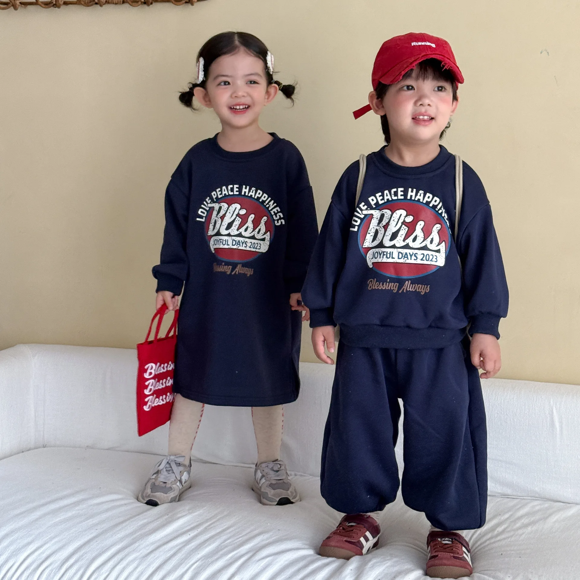 2026 Autumn New Children Long Sleeve Clothes Set Boys Letter Print Sportswear Suit Cotton Kids Girls Casual Sweatshirt Dress