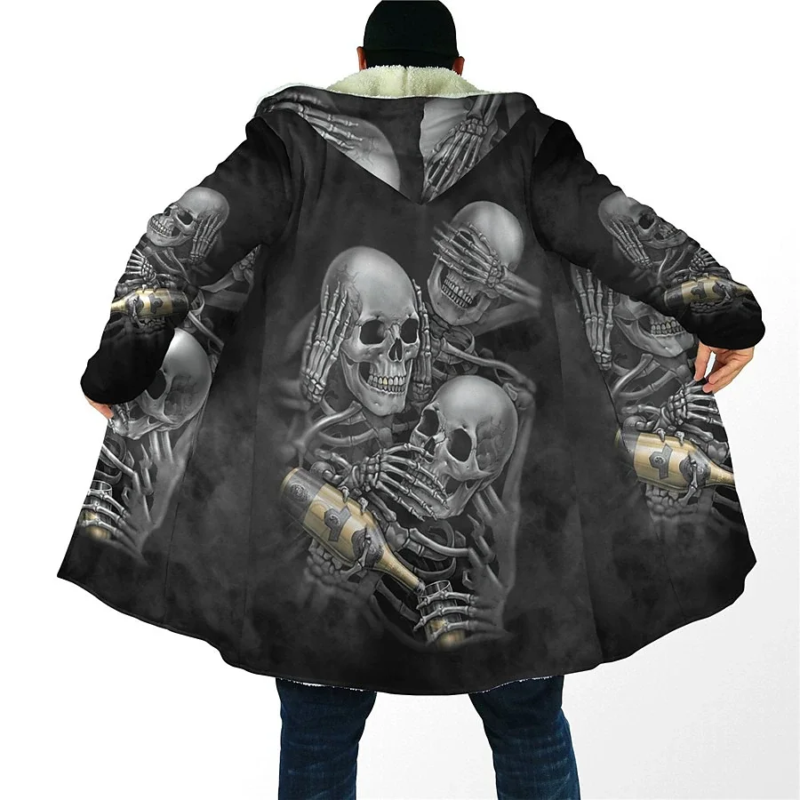 2025 Winter Fleece Coat Jackets Outerwear Sweatshirts Zip Up Hoodies Bones Skull Graphics Parka Overcoat Daily Y2k Clothing