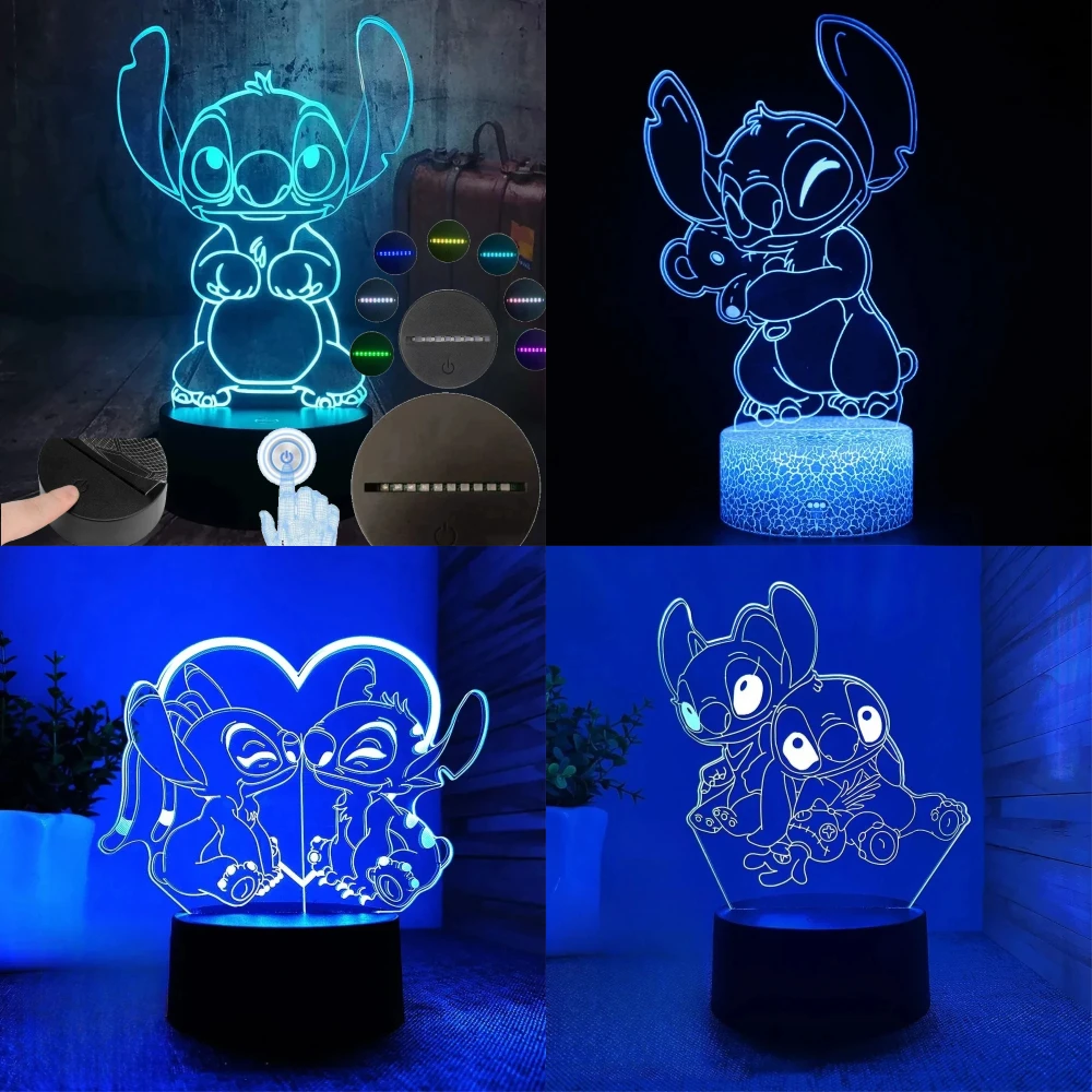 3D الوهم ليلو وستيتش LED ضوء الليل الذكية اللمس غرفة ديكور السرير ليلة ضوء عيد ميلاد عيد الحب هدية الكريسماس