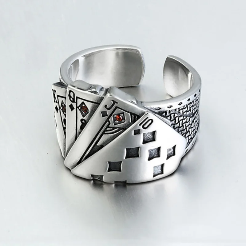 New Vintage Opening Rings For Women Men Playing Card Finger Stainless Steel Lucky Poker Ring Fashion Party Jewelry Gifts image 4