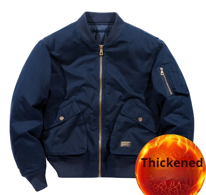 Autumn and Winter New Air Force Flight Jacket Solid Color Washed Casual Plus Size Military Flight Suit Cotton Jackets Thick