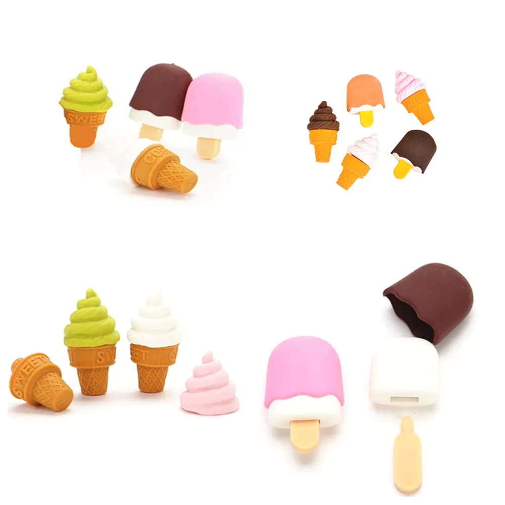 

50 Pcs Ice Cream Cone Erasers Cute Mini Pencil School Supplies Non Toxic Eco Friendly Kids Student Party Favors Rubber Eraser