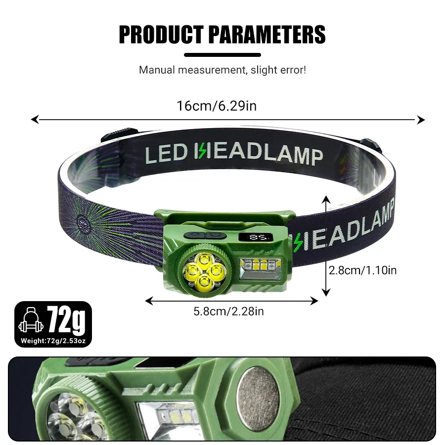 Portable Induction Headlamp Built -n Battery USB Rechargeable Head Torch Outdoor Portable Strong Light Camping Fishing Headlight