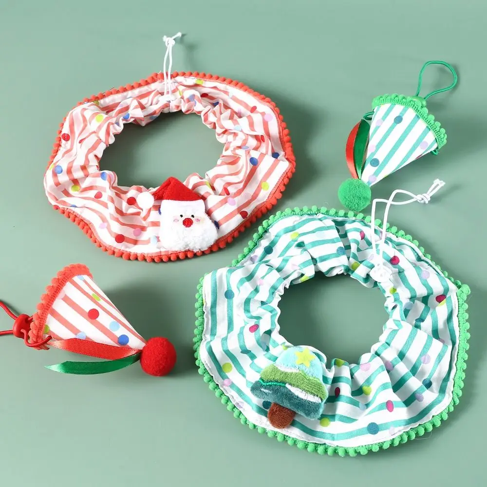 

Cute Christmas Pet Striped Scarf Adjustable Cotton Pet Christmas Hat Cartoon Washable Pet Collar Set for Dog Cat Puppy Kitten