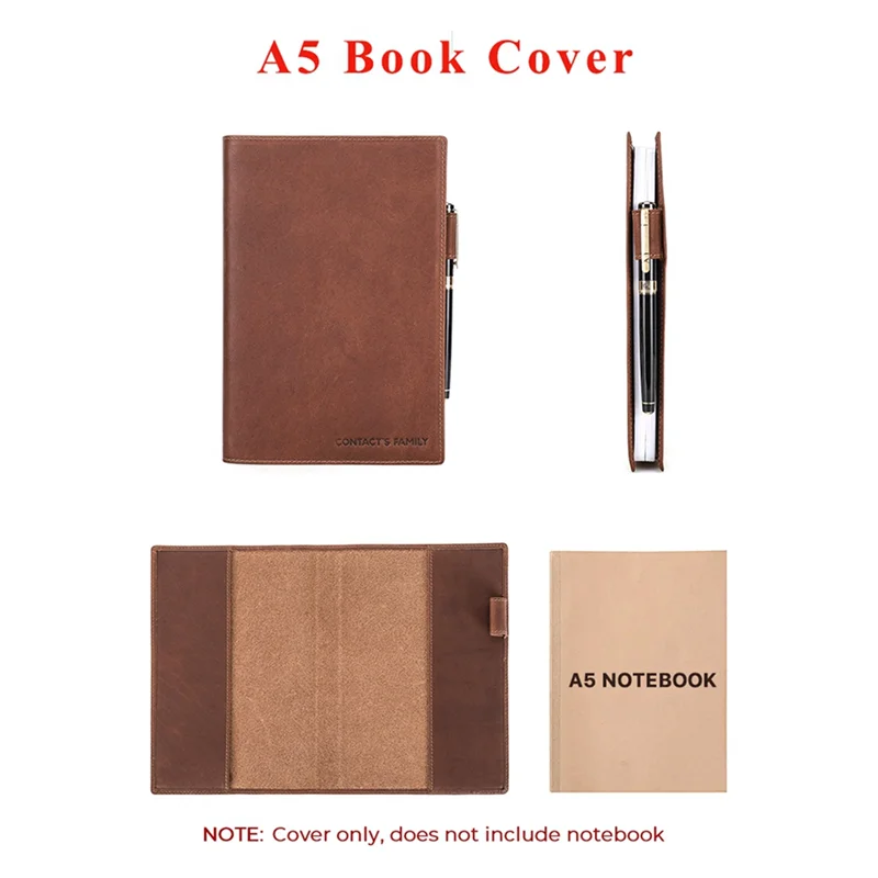 A41Z-Retro Leather Book Cover Sleeve Protector With Pen Holder Business Notepad Notebook Book Case Office School Supplies