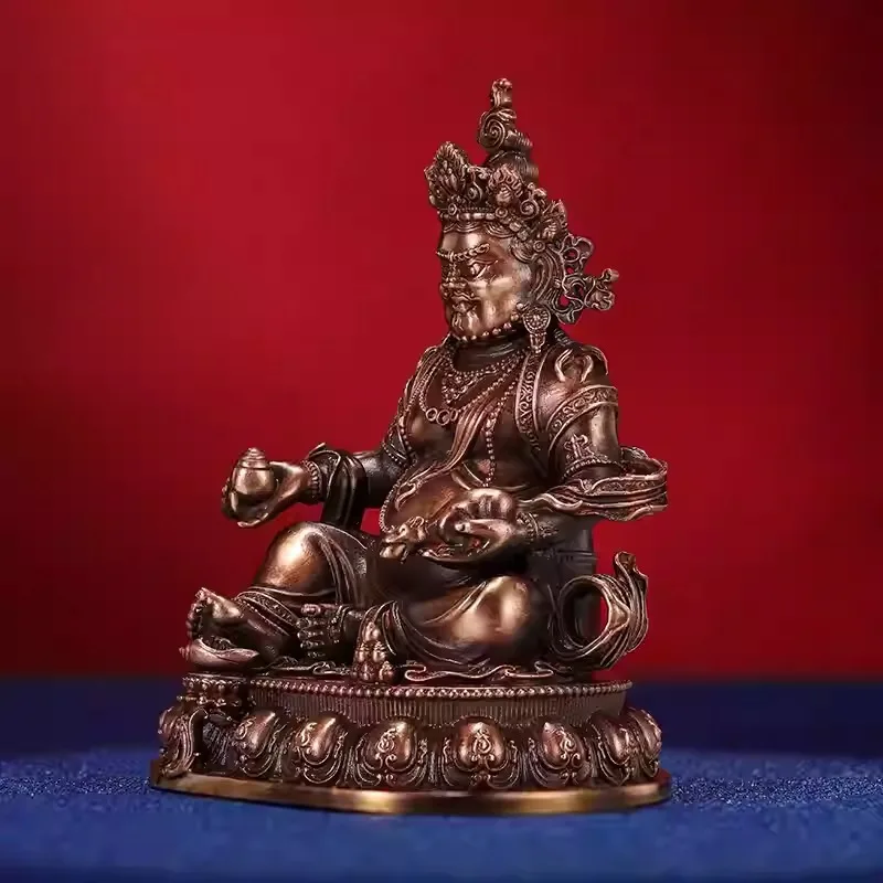 Nepalese Craftsmanship Purple Copper Yellow Wealth God Buddha Statue Ornament, Tibetan Style Home Altar Yellow Wealth God Red Co