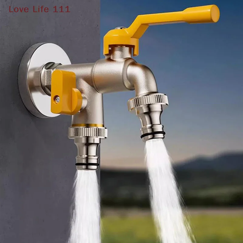 New Garden Hose Tap Faucet Adapter 1/2'' 3/4'' IBC Water Tank Connector With 2 Outlets Irrigation Joint Replacement Fitting