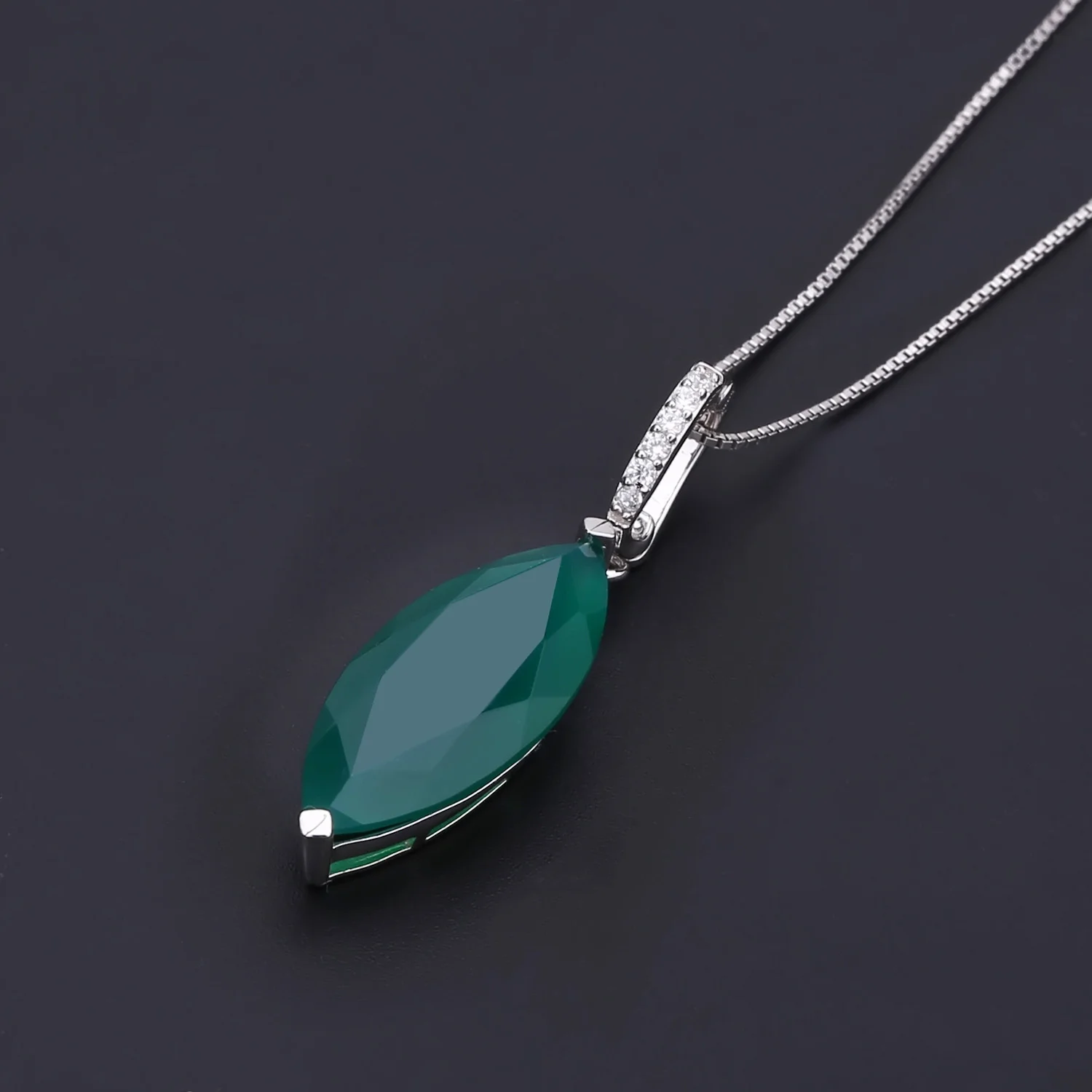 Luxury brand genuine real jewels S925 Silver Inlaid Green Agate Ring Necklace Earrings Three Piece of Natural Color Jewelry Set