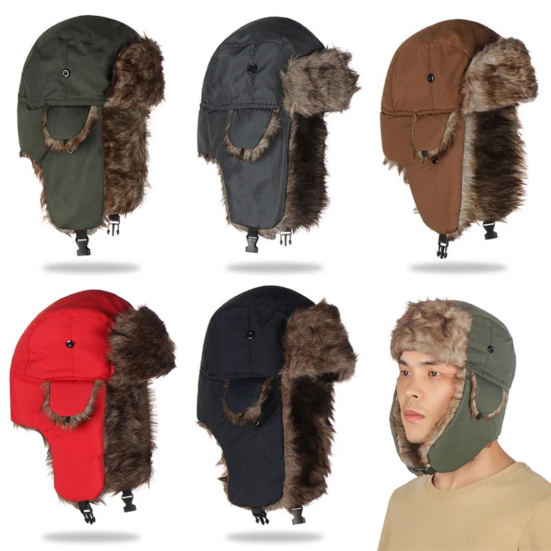 Trapper de invierno para hombre, aviador, soldado, orejeras, cálido, ruso, impermeable, gorro de esquí, gorra de bombardero, gorros protectores de orejas cálidos rusos