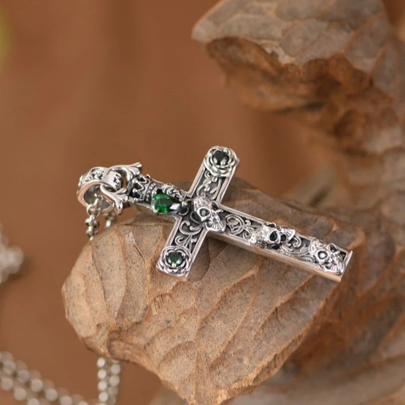 S925 Sterling Silver Charms Pendants for Women Men New Fashion Rose Crown and Skull-head Emerald Cross Jewelry Wholesale