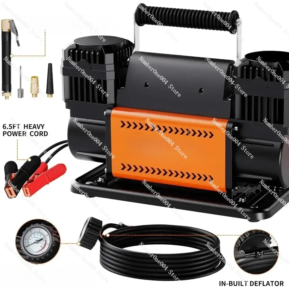 Applicable to Full Top Air Compressor Kit, Twin Cylinder 12V Portable Inflator 12.35 cu ft/min, Air Compressor Pump Auto Parts