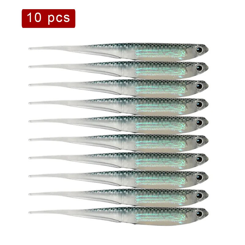 Clearance Sale 10pcs 3D Realistic Fish Soft Lure 9cm Rainbow Color Sequin Swing Fishing Spinner Bait  Hollow Body Worm Lure
