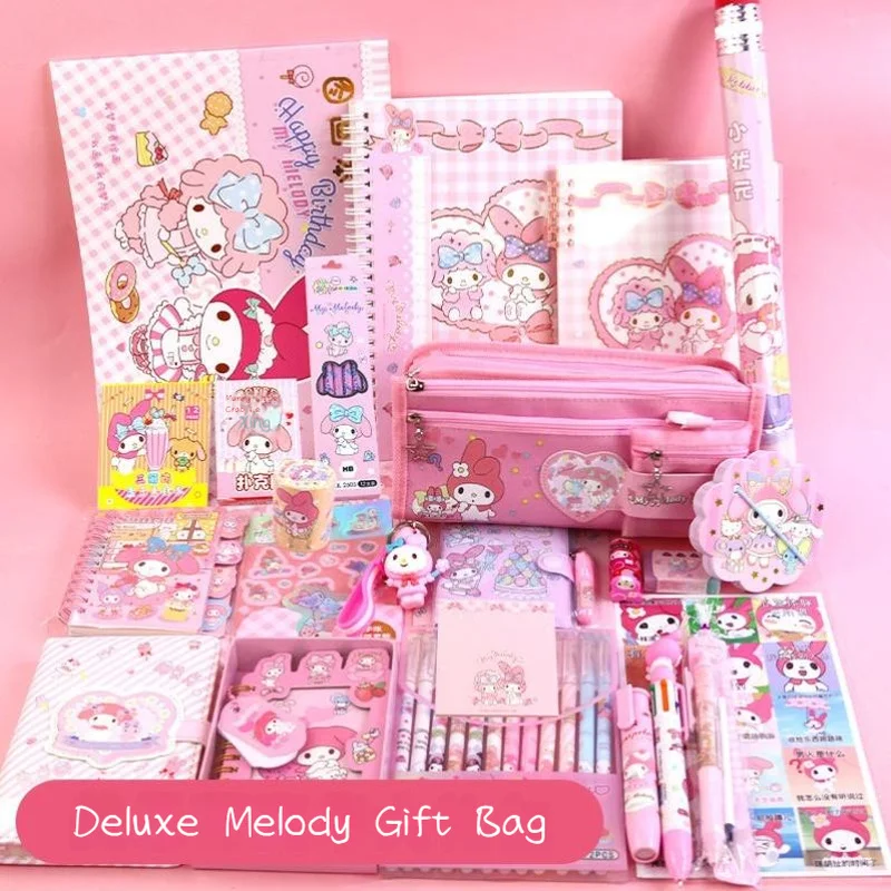 Sanrio Stationery Sets Kawaii Melody Kuromi Cinnamoroll Pompompurin Students School Supplies Set Deluxe Stationery Gift Package