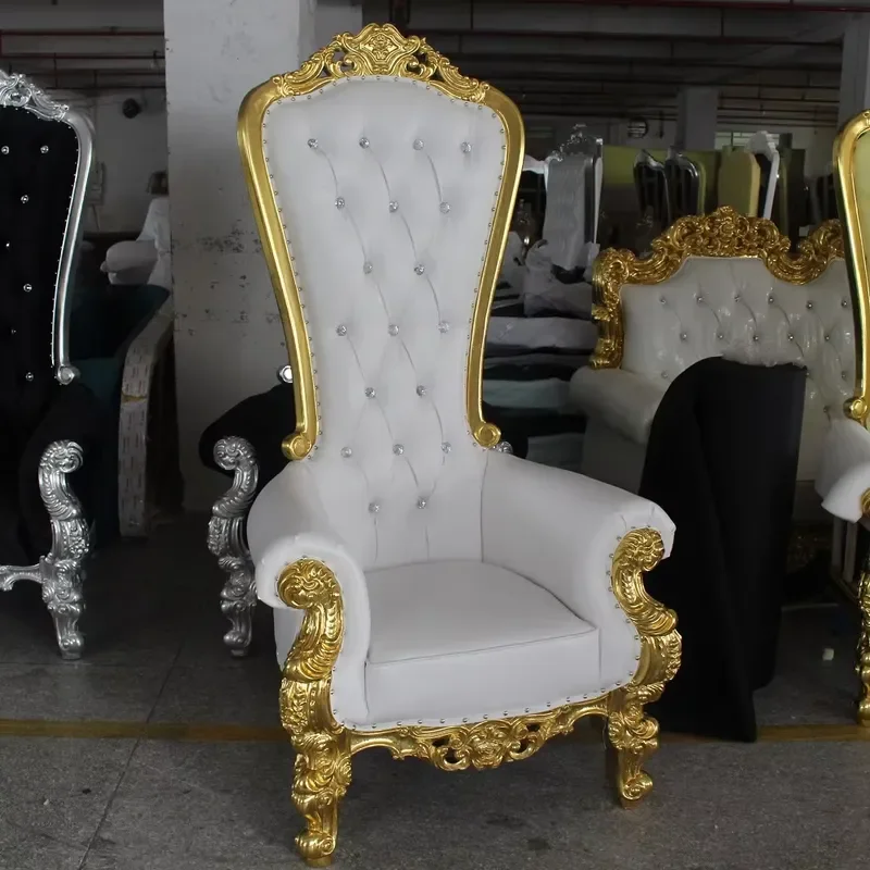 Dubai High Back Wedding King Throne Chair Solid Wood Modern Antique Style for Hotels Packaging Included