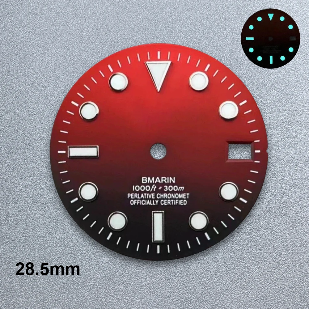 28.5mm S Logo SUB Gradient Dial Fit NH35/NH36/4R/7S Movement Ice Blue Luminous 3/3.8 o'clock Watch Modification Accessories