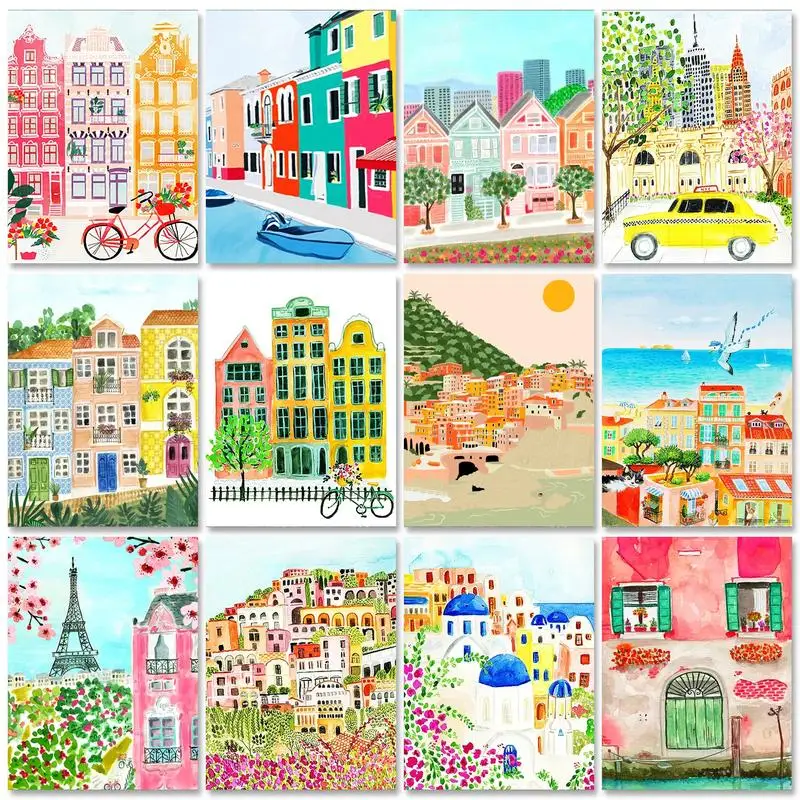 

RUOPOTY Frame Diy Painting By Numbers Personalized Gift Paint With Numbers Illustration Town Landscape For Home Decors