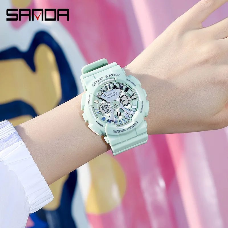 SANDA Dual Display Men Sports Quartz Watches LED Electronic Digital Wristwatches Waterproof Military Watch Relogios Masculino