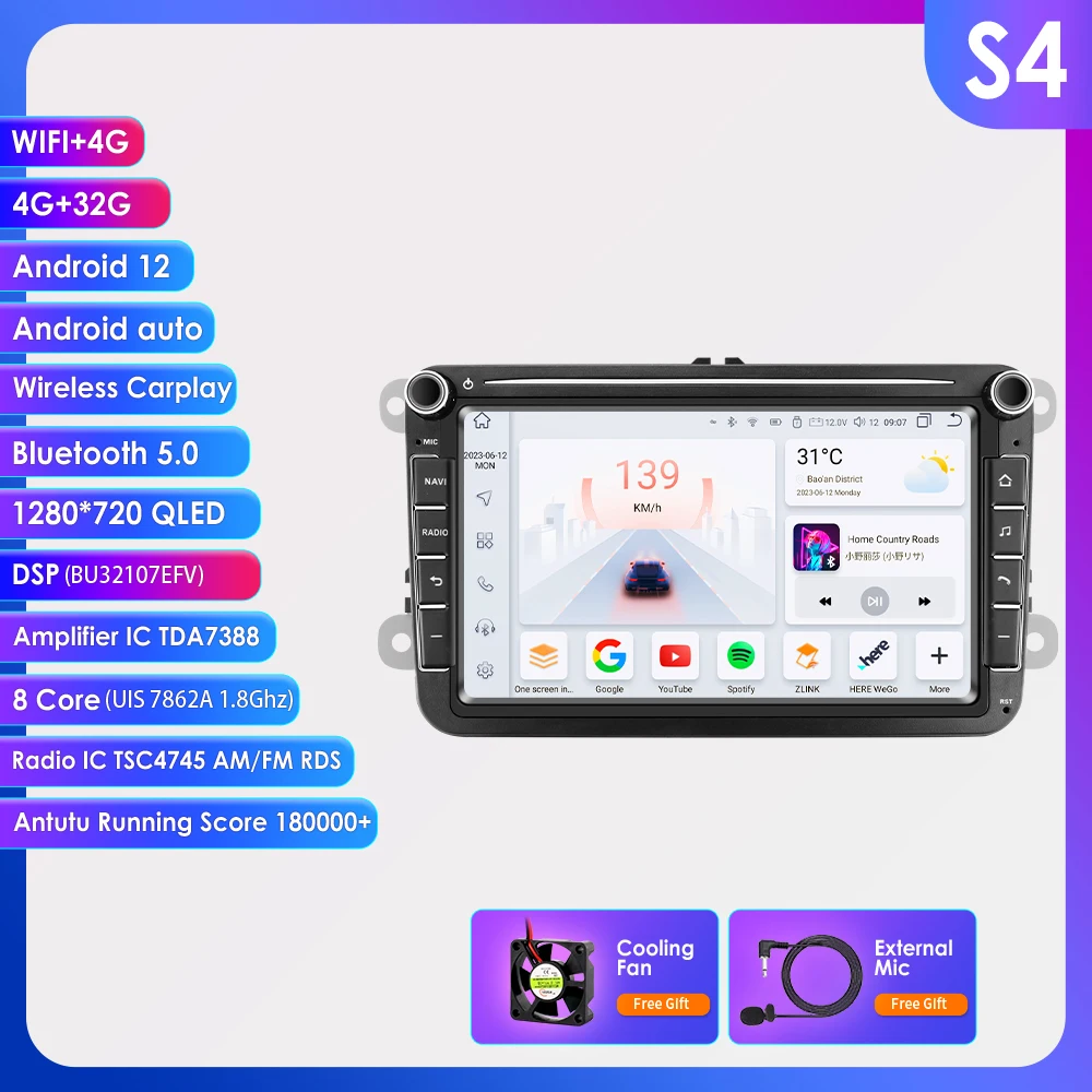 2DIN Carplay Android Autoradio GPS voor VW Caddy Polo Golf 5 6 Plus Passat B6 Jetta Tiguan Touran Sharan Scirocco Eos Seat Stereo