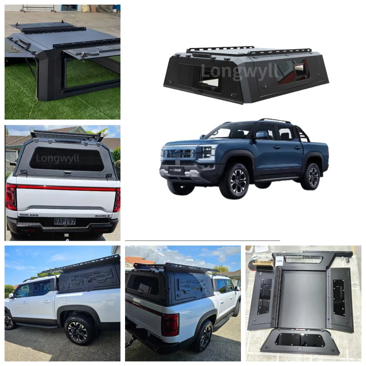 

Aluminum Pickup Canopy for Shark 6 Custom-Fit Smart Cap Waterproof Truck Topper with Sliding Windows