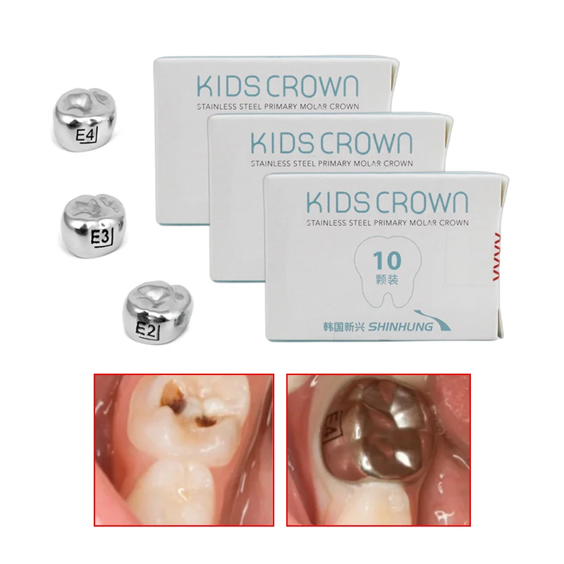 

10PCS/Box Dental Stainless Steel Kids Primary Molar Crown Orthodontic Braces Pediatric Baby Temporary Teeth Crown Original Korea