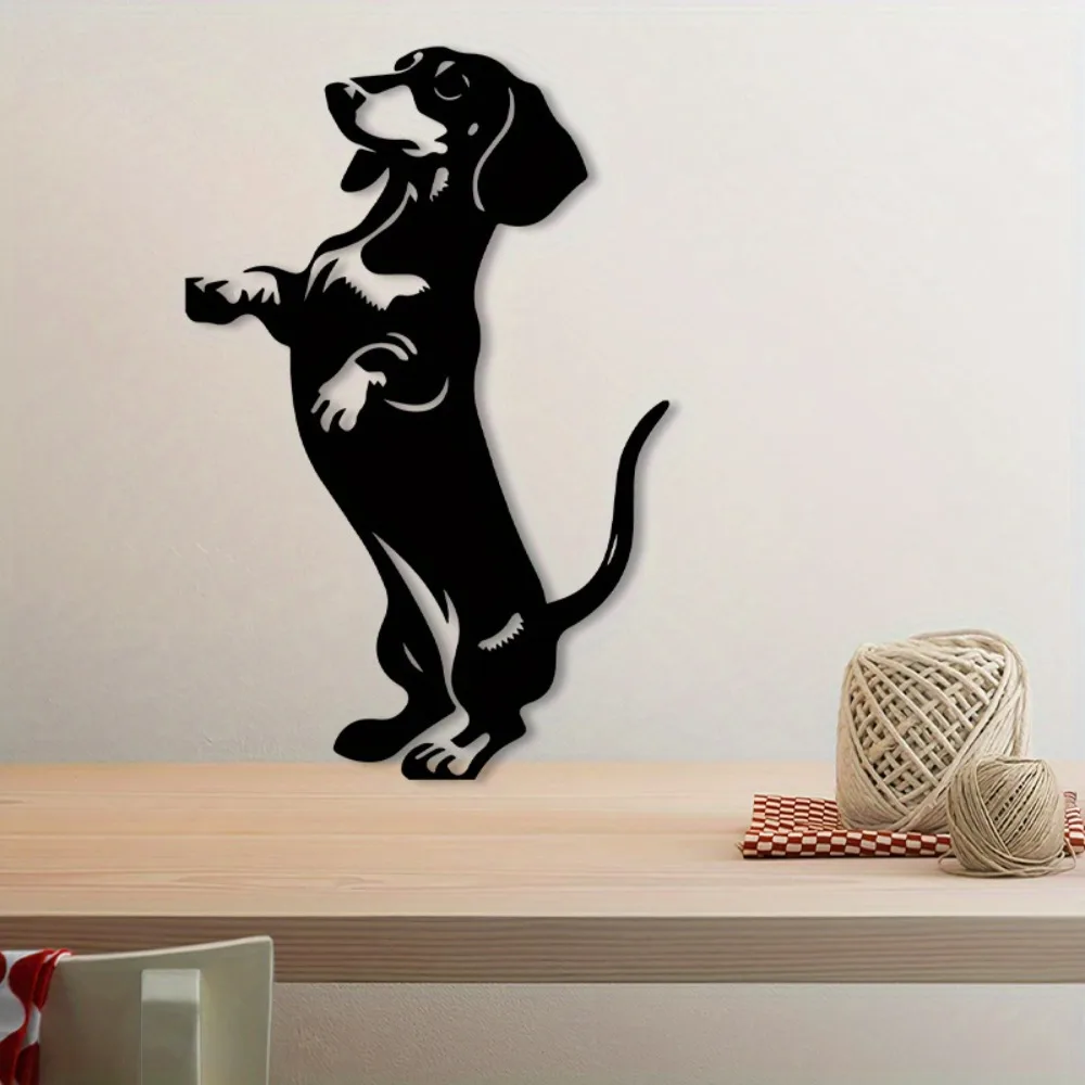 Metal Wall Art, 2D Dachshund Iron Decor, Black Gift for Home Garden