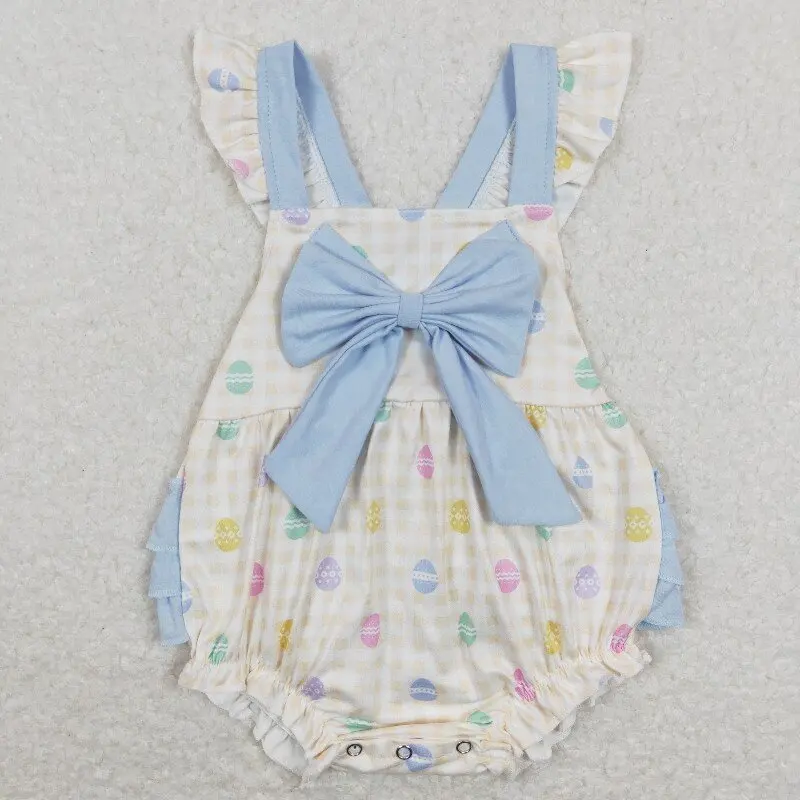 New rts baby Easter girls rompers wholesale boutique Easter egg bow design girls suspender bodysuit