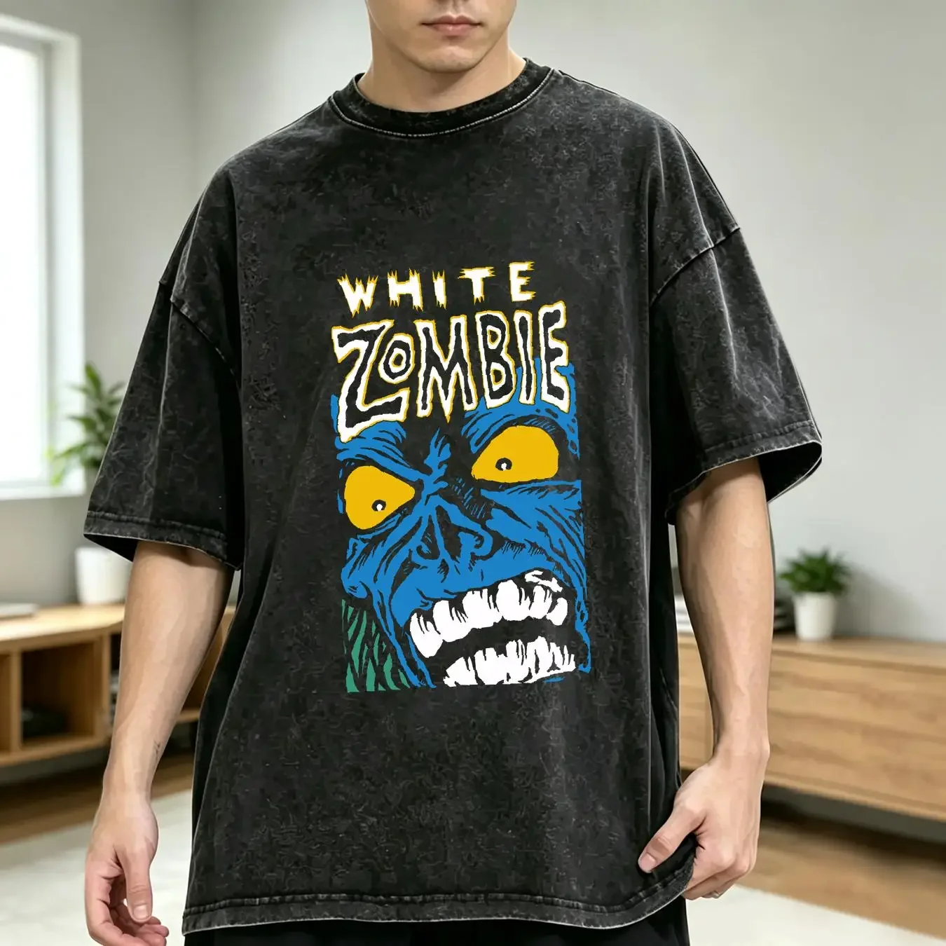 washed T Shirt WHITE ZOMBIE cd lgo BLUE MONSTER GROWL Official XXL 2X New rob vintage Washed Casual Unisex Comfortable graphic