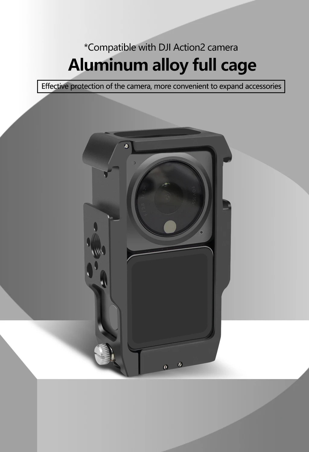 Magnetischer Action-Kamera-Käfig für DJI Action 2 Dual-Screen Vollkäfig mit Cold-Shoe-Halterung, 1/4 3/8 ARRI-Positionierungslöchern und Ladestation – Detail 2