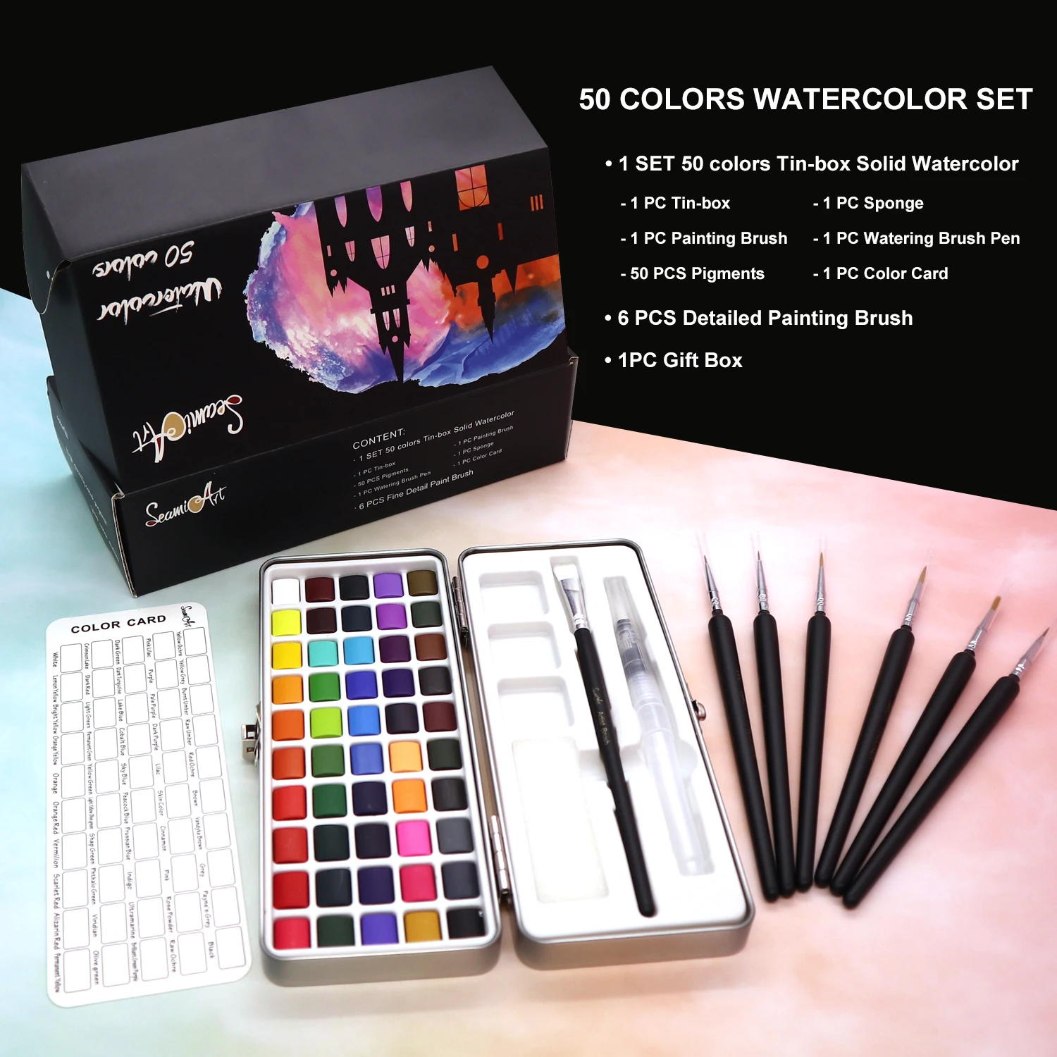50Color Solid Watercolor Paint Set Portable Watercolor Pigment for Artist Drawing Watercolor Paper Art Supplies Dropshipping