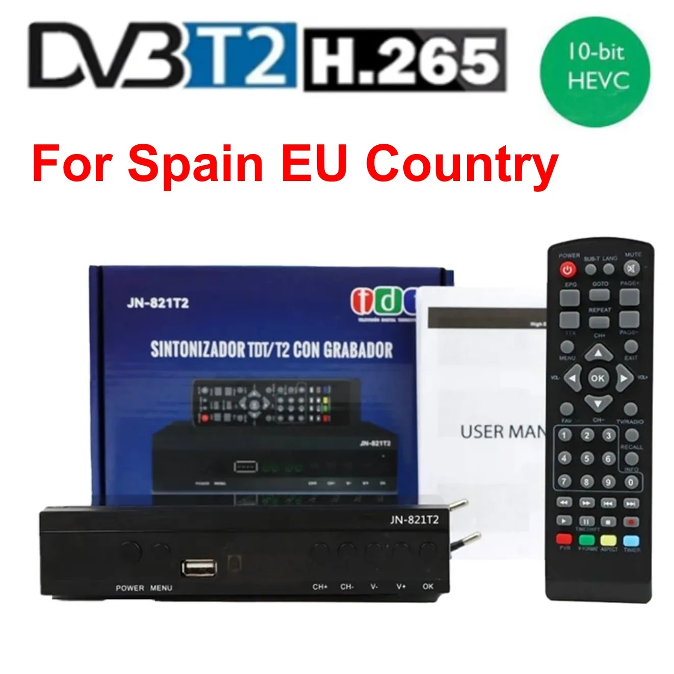 

2024 Spanish TDT Decoder Satellite TV Receiver TV DVB-T T2 H265 HEVC FTA Full HD PVR Digital Terrestrial TV Tuner HD Digital Box