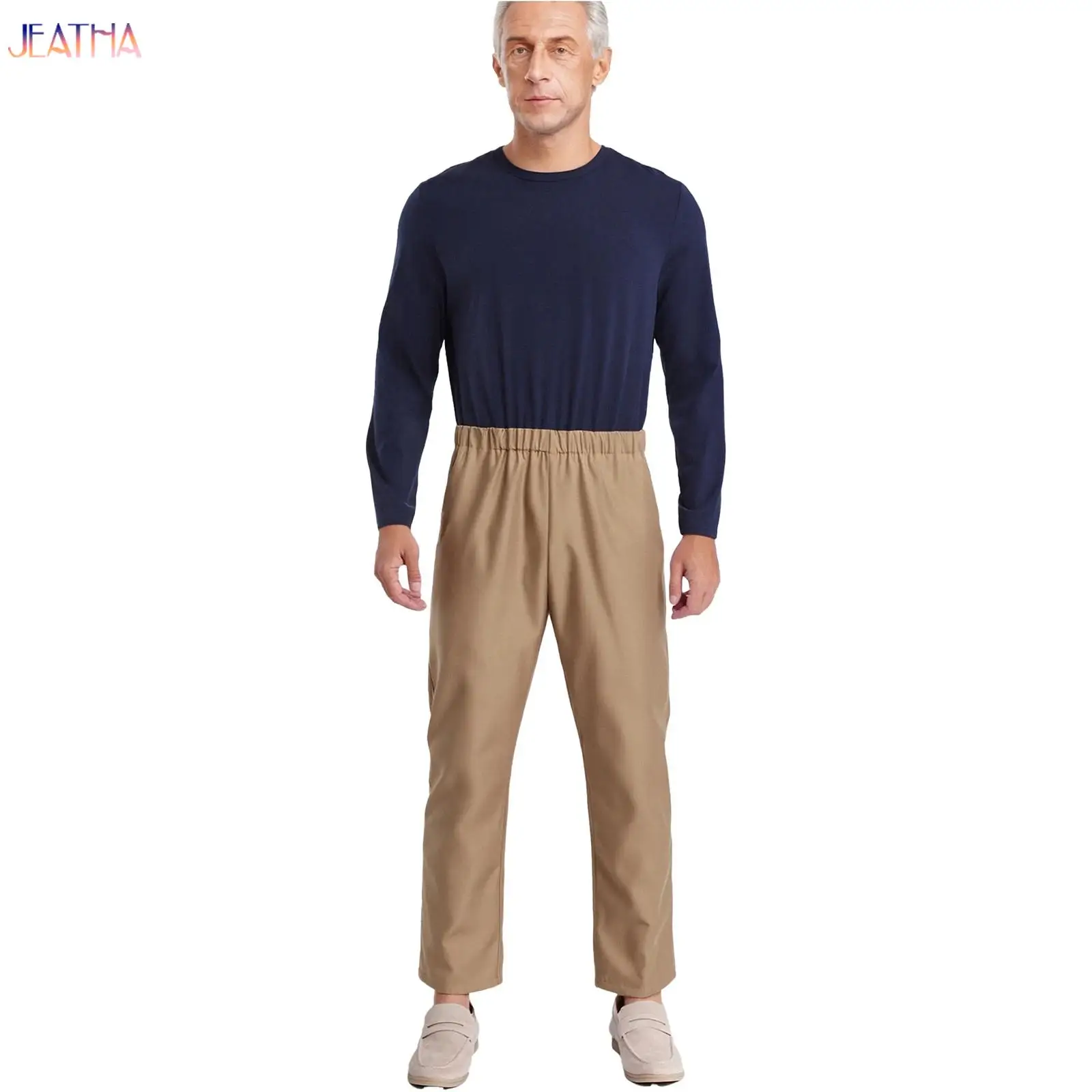 

Mens Alzheimer Special Needs Adaptive Clothing Round Neck Long Sleeve Elastic Waist Back Zipper Color Block Jumpsuit Bodysuit