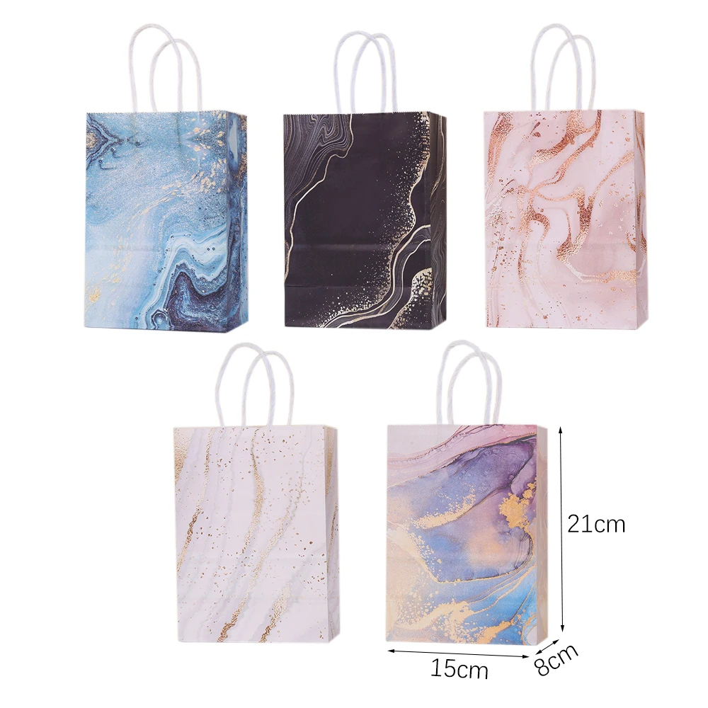 5Pcs Gift Bag Paper Bag Marble Design Handbag for Birthday Wedding Gift Party Decoration Packaging Supplies Handbag Diy Crafts