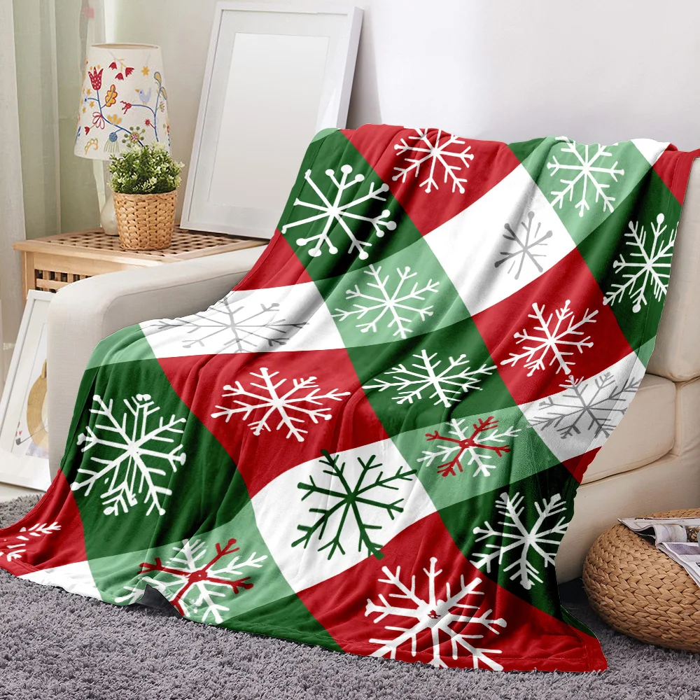 1PC Christmas Snowflake Plaid Print Blanket-Made of soft, comfortable flannel, perfect for a sofa, bed or lounge chair. Ideal fo