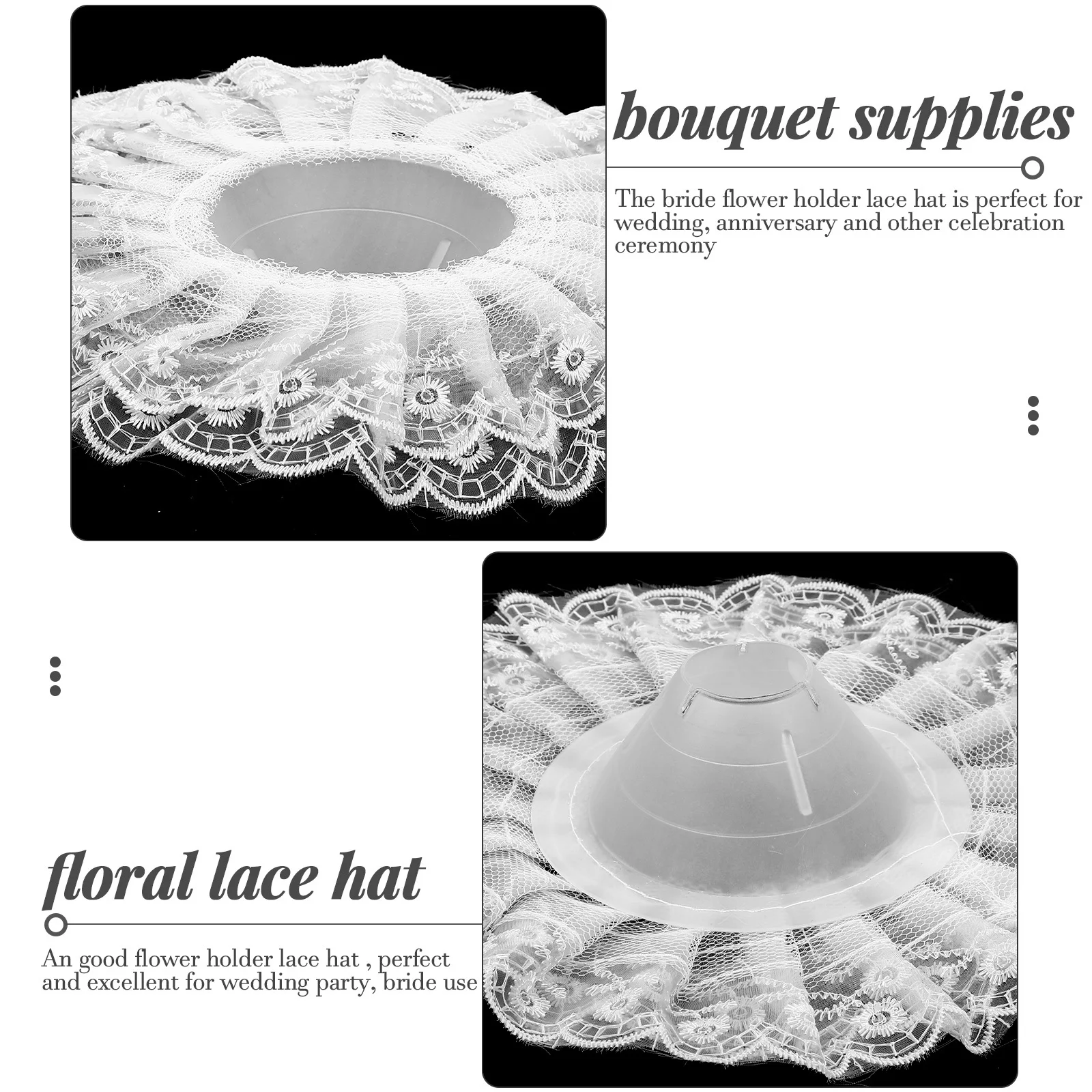 

6pcs Flower Bouquet Lace Hat Bride Bouquet Holder For Wedding Bouquets Supplies Craft Diy Decor Fake Flowers Arrangement