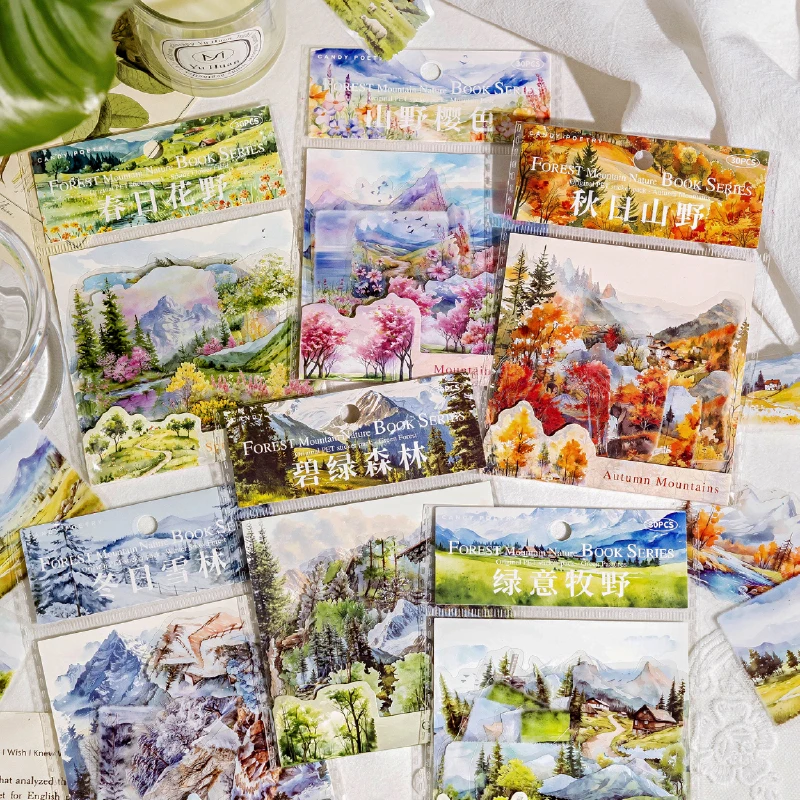 Mr. Paper 2Style 90Pcs/bag Forest Mountain Pretty Nature Scenery Pattern Stickers Creative DIY Handbook Journal Scrapbooking