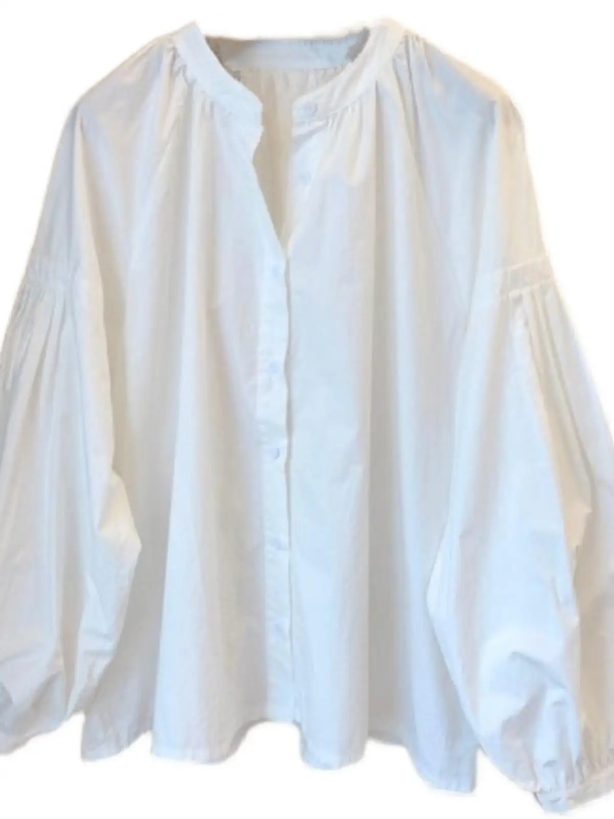 レディース無地ホワイトOネックパフスリーブブラウス 女性用 2025年夏 ファッション レディース ストリートウェア