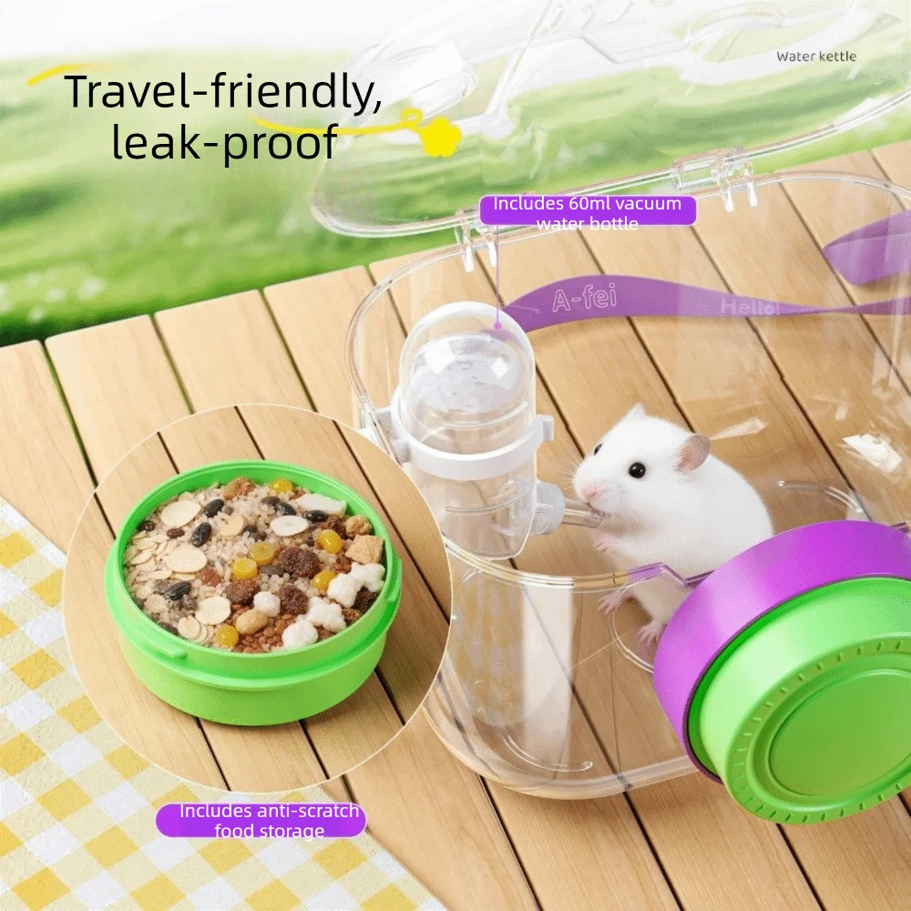 Transparent Hamster Carriers Cage Ventilated with Water Bottle Pet Outgoing Cage Camera Shape Food Bowl Travel Hamster Carrier