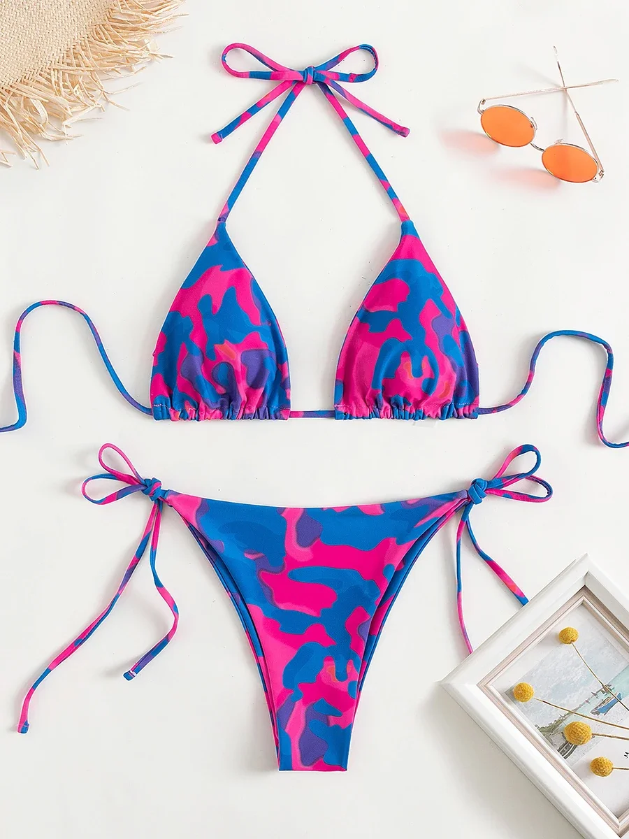 

Tie Dye Micro Bikini 2024 Women Swimsuit Female Swimwear Thong Bathing Suits Sexy Bikinis Sets Lace Up Brazilian Halter Biquini