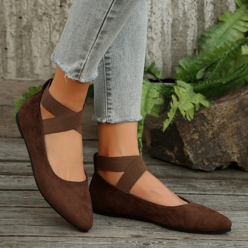 2025 Womens Ballet Flats Shoes Ladies Sandals Strap Non Slip Ankle Elastic Belt Cute Ballerina Ladies Elegent Flats Heel Shoes