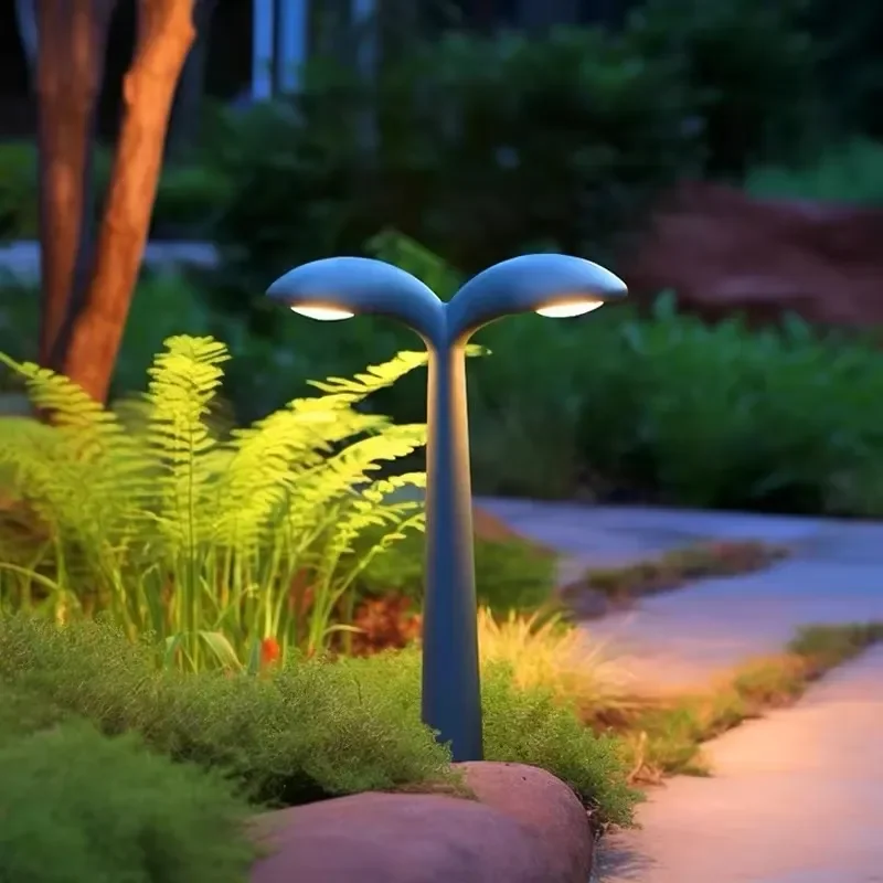 Double head aluminum LED outdoor garden column lawn light with sensor 3000K warm white IP65 waterproof 5 years warranty 270