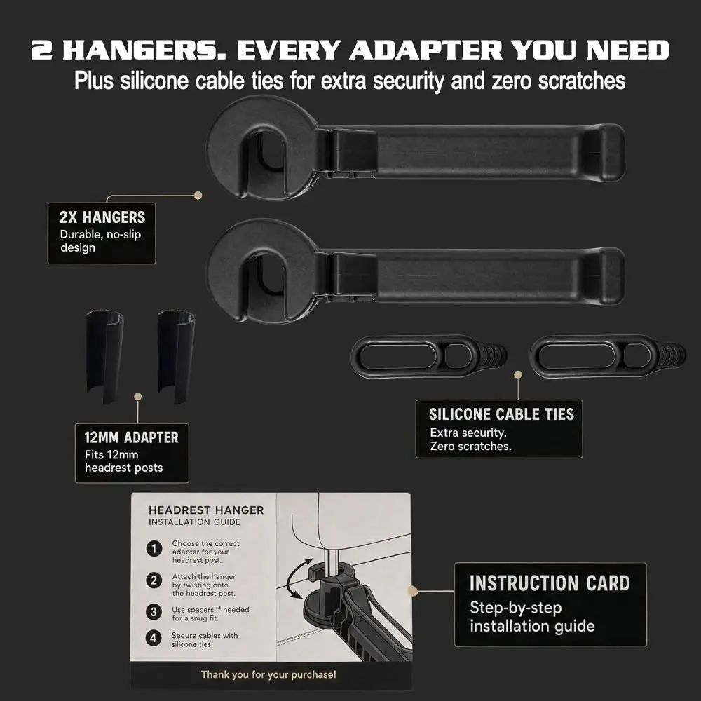 2PCS Heavy Duty Heavy Duty Bow Hanger 100+ lb Load Twist-On Headrest Bow Holder Anti-Slip Grip No Drill Truck Bow Hanger